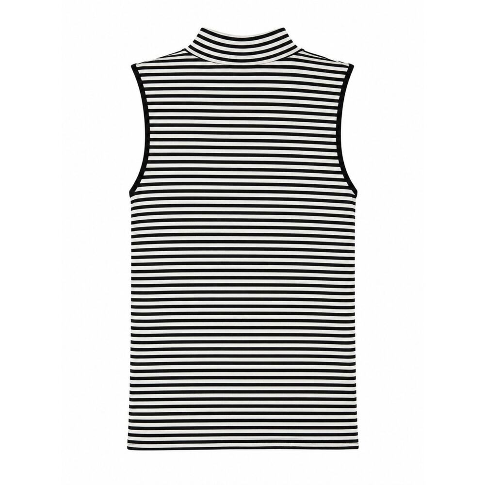Workshop Republic Clothing Black & White Striped Sleeveless Mock Neck Tank - Picture 3 of 5